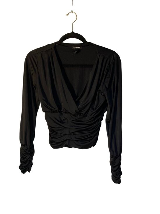 Express Tops - Express women’s black front, Gathered sleeve ruched top XS